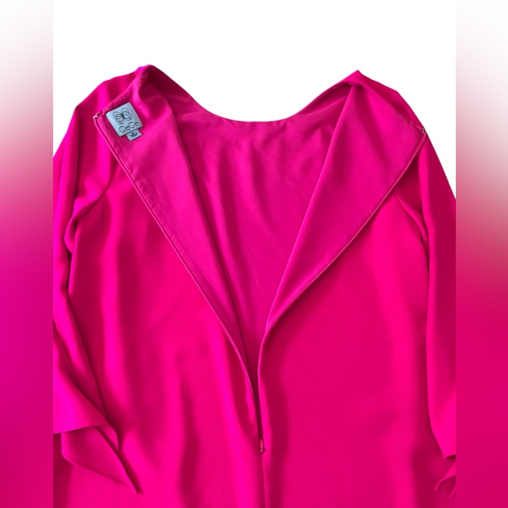 CeCe Hot Pink Shift Dress ¾ Sleeve Tie Round Neck Knee Length Size 10 - Picture 7 of 14